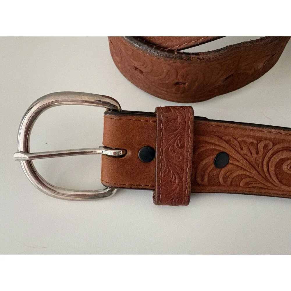 Silver Creek Men's Leather Belt Top Grain Embossed Metal Buckle 1. 5